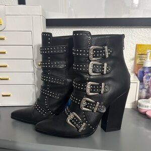 Steve Madden Black Ankle Boots with Silver Buckles